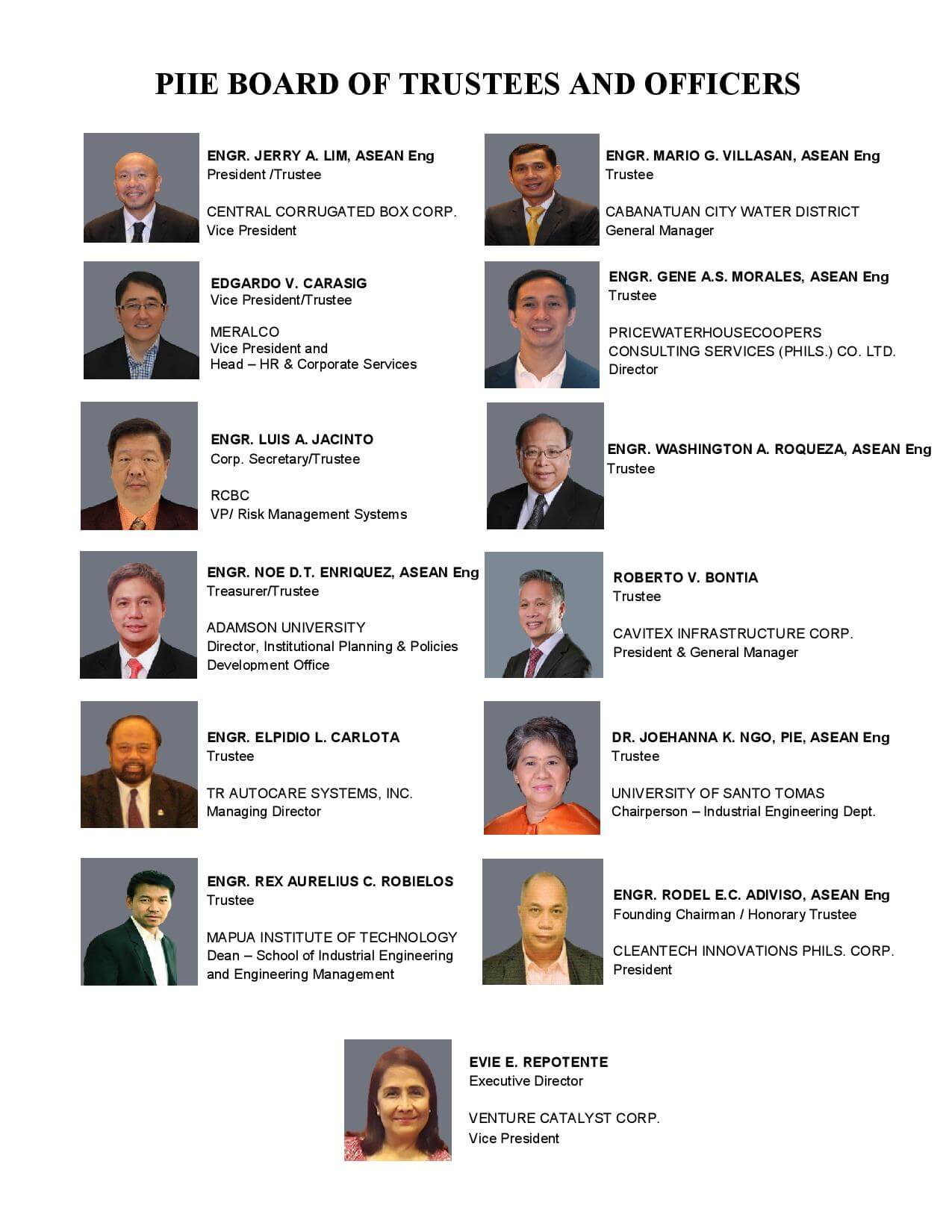 PIIE Officer and Board of Trustees